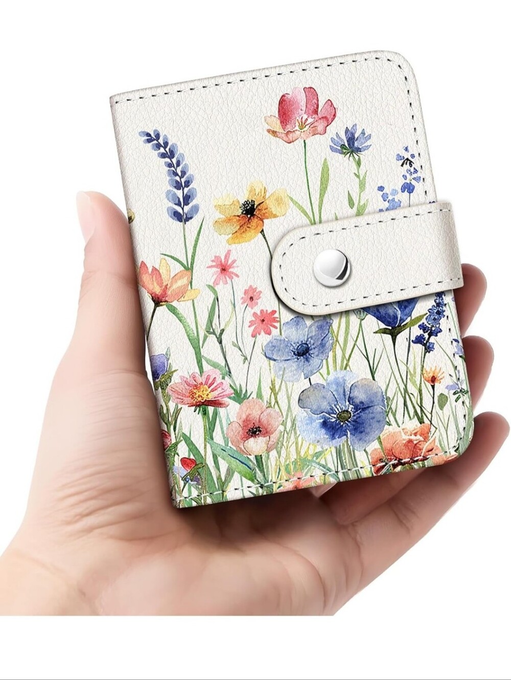 Floral Watercolor Compact Card Holder Wallet - White Multi